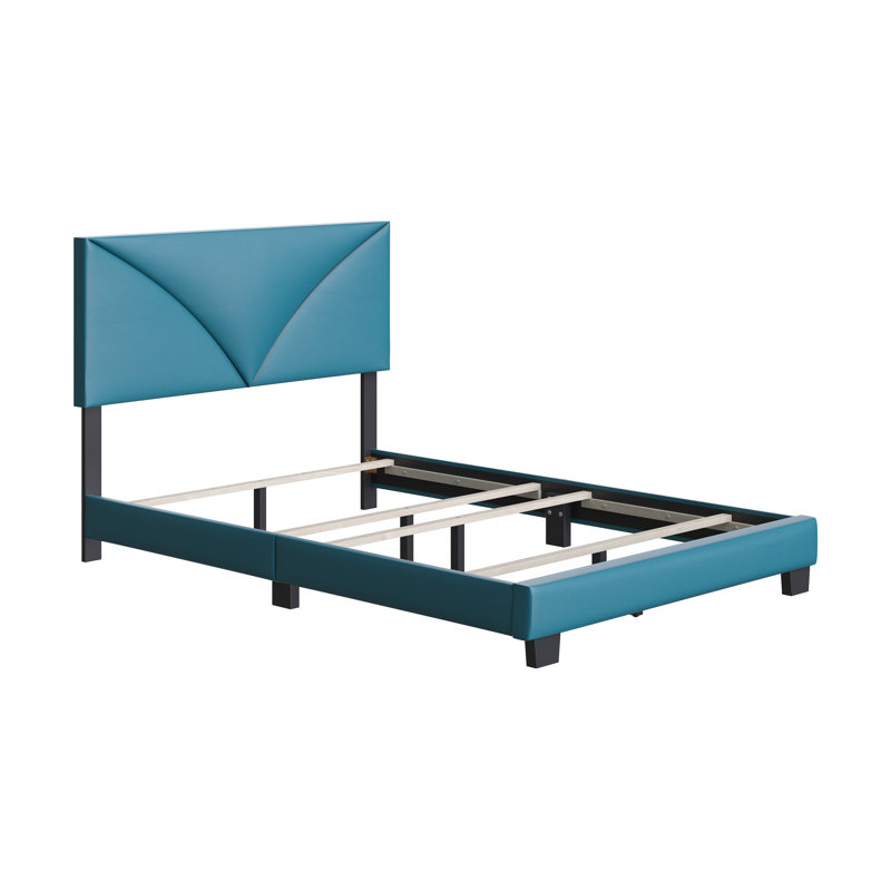 Teal Faux Leather Queen Platform Bed with Upholstered Headboard