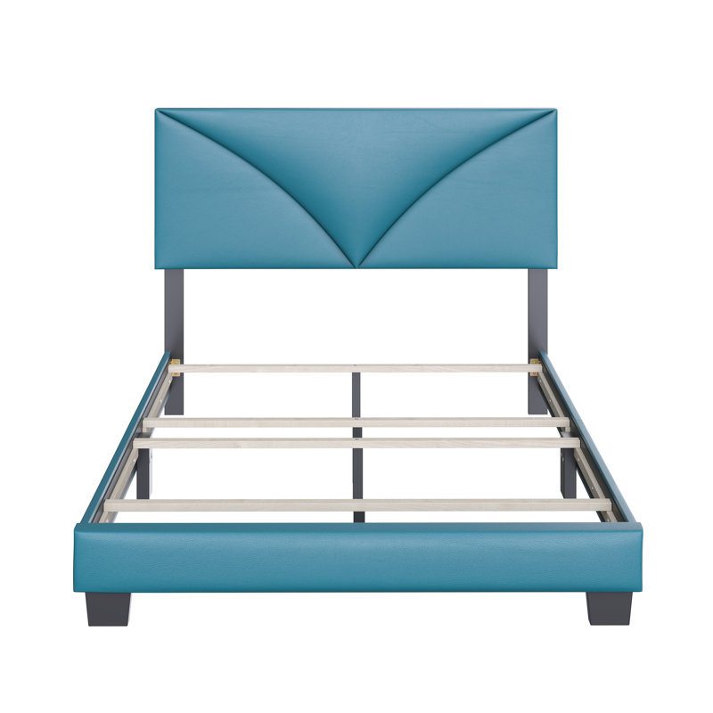 Teal Faux Leather Queen Platform Bed with Upholstered Headboard