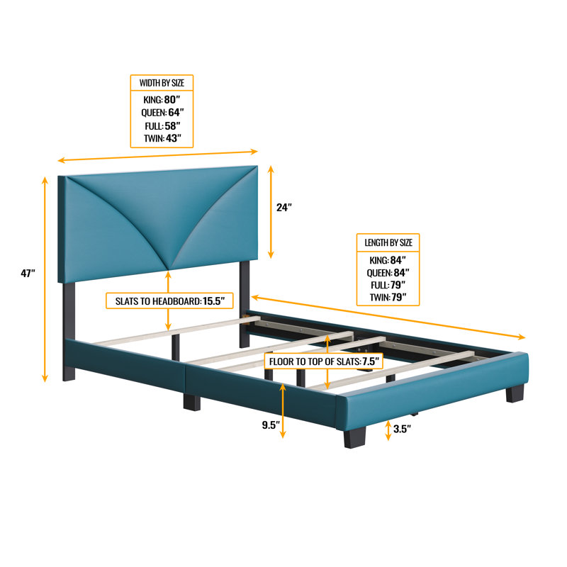 Teal Faux Leather Queen Platform Bed with Upholstered Headboard
