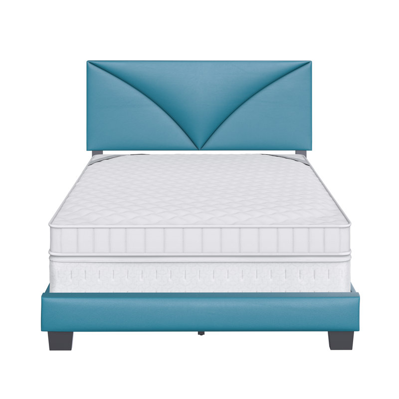 Teal Faux Leather Queen Platform Bed with Upholstered Headboard