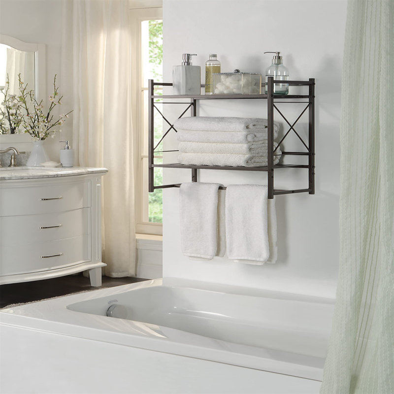 Bronze 2-Tier Wall Mounted Bathroom Shelf with Towel Bar
