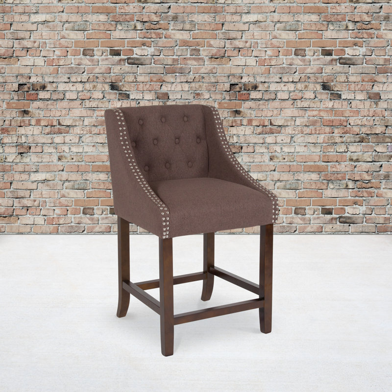 Transitional Charcoal Fabric Tufted Walnut Wood Counter Stool, Set of 2