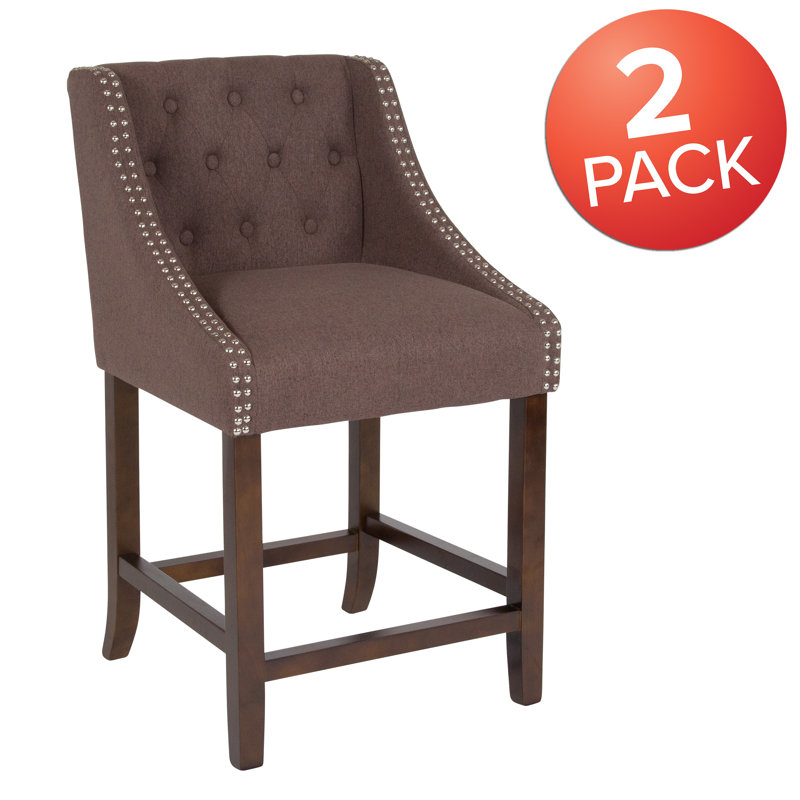 Transitional Charcoal Fabric Tufted Walnut Wood Counter Stool, Set of 2