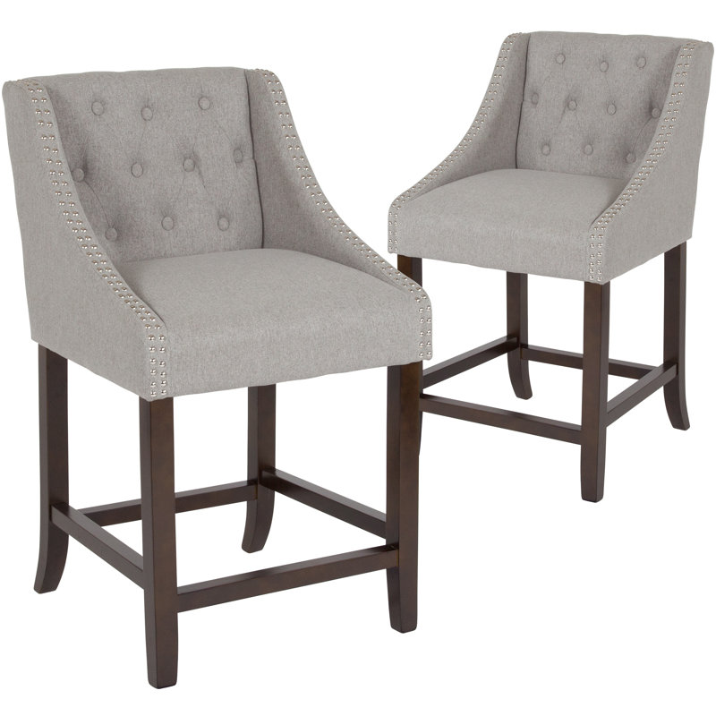 Transitional Charcoal Fabric Tufted Walnut Wood Counter Stool, Set of 2