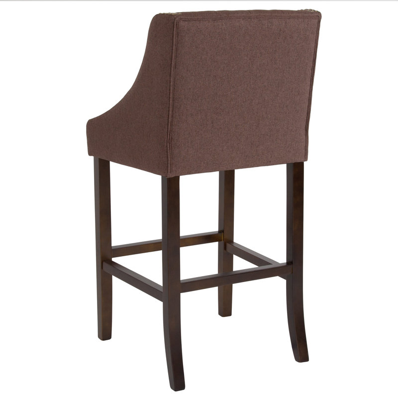 Charcoal Tufted 30" Wood Bar Stool with Nail Trim