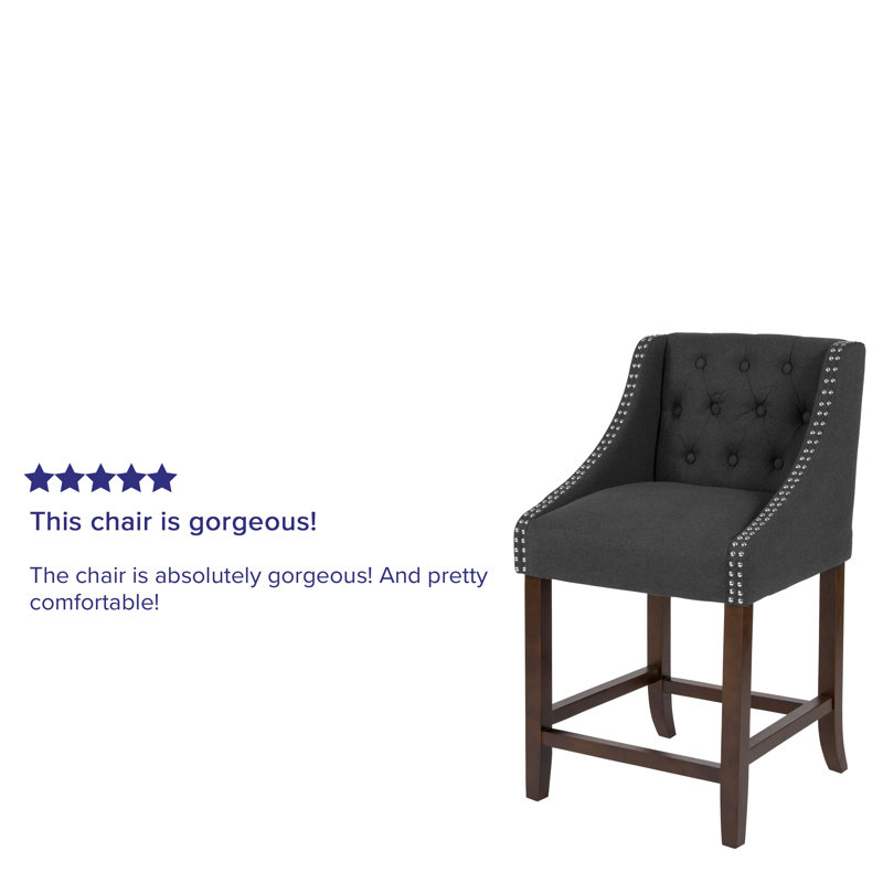 Transitional Charcoal Fabric Tufted Walnut Wood Counter Stool, Set of 2