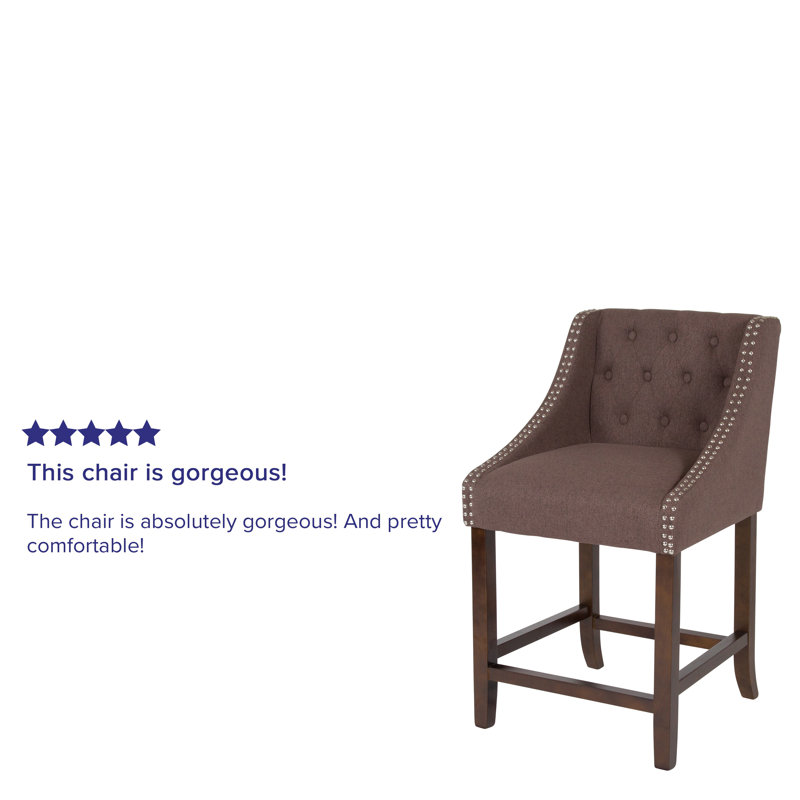 Transitional Charcoal Fabric Tufted Walnut Wood Counter Stool, Set of 2