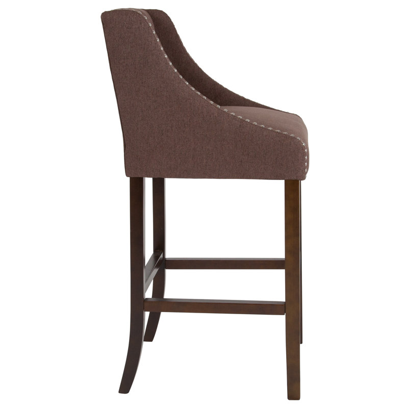 Charcoal Tufted 30" Wood Bar Stool with Nail Trim