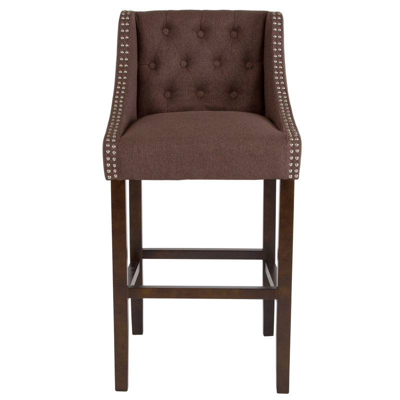 Charcoal Tufted 30" Wood Bar Stool with Nail Trim