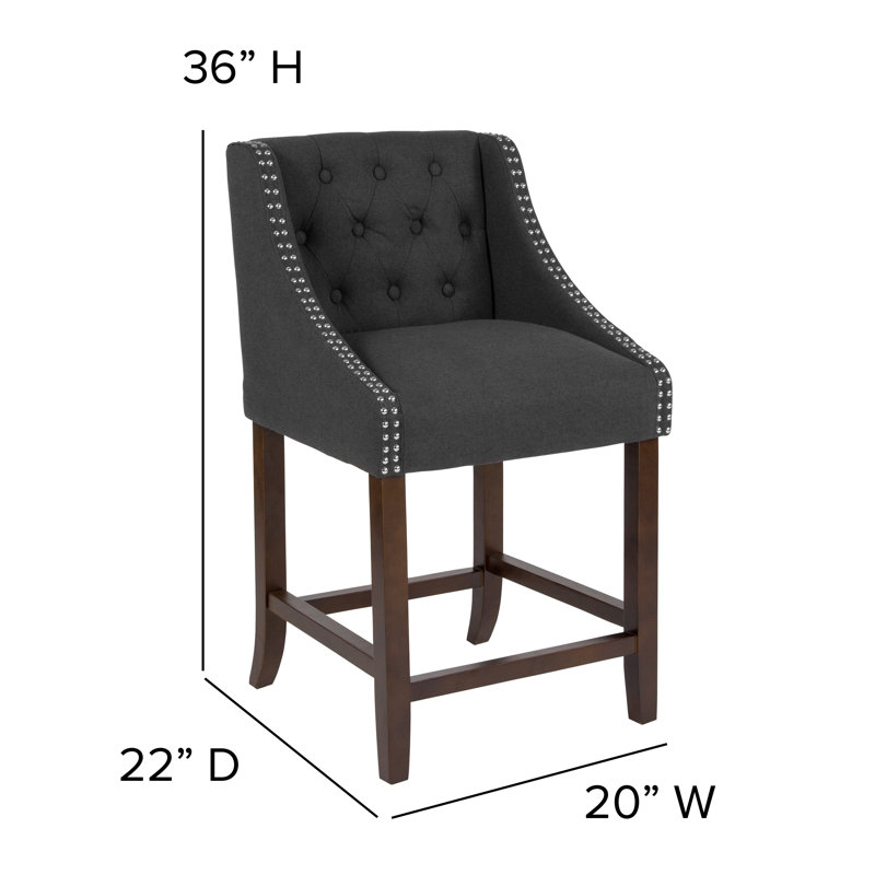 Transitional Charcoal Fabric Tufted Walnut Wood Counter Stool, Set of 2