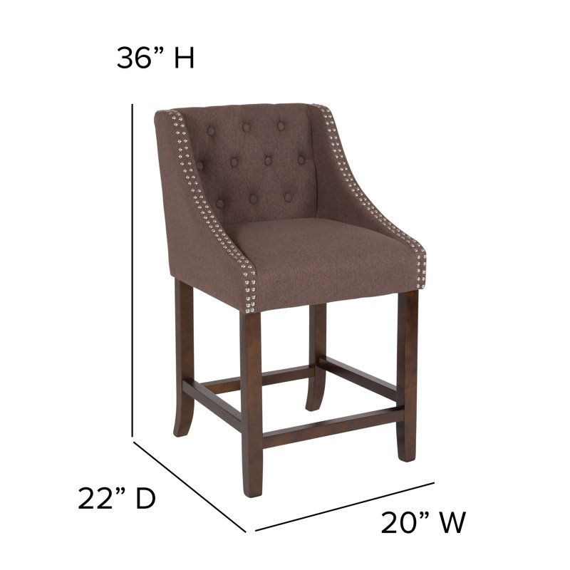 Transitional Charcoal Fabric Tufted Walnut Wood Counter Stool, Set of 2