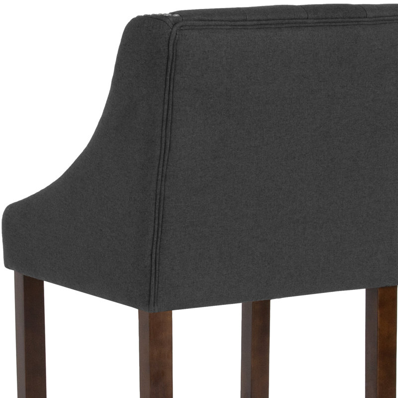 Charcoal Tufted 30" Wood Bar Stool with Nail Trim