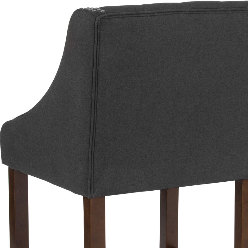Transitional Charcoal Fabric Tufted Walnut Wood Counter Stool, Set of 2
