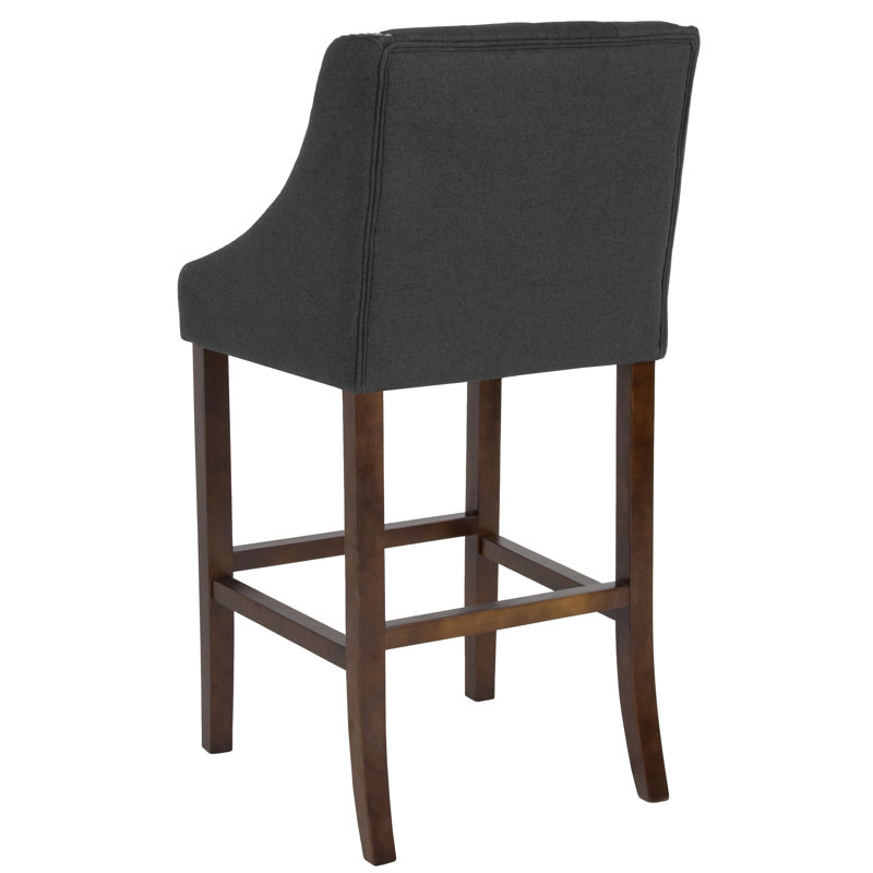 Charcoal Tufted 30" Wood Bar Stool with Nail Trim