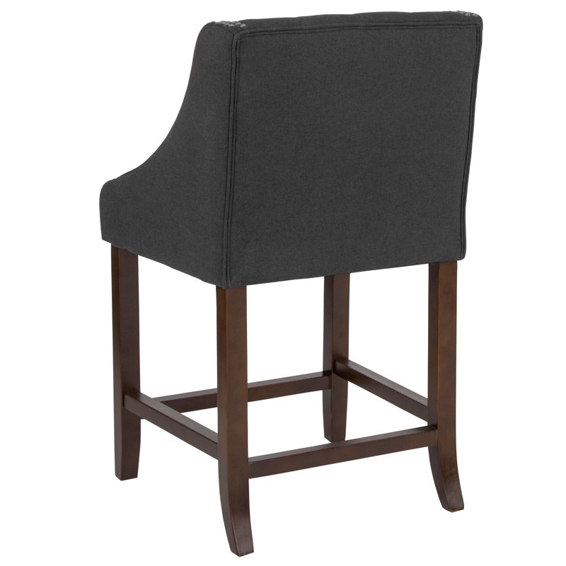 Transitional Charcoal Fabric Tufted Walnut Wood Counter Stool, Set of 2