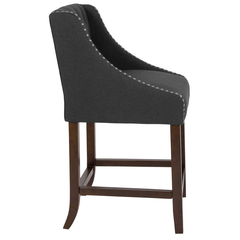 Transitional Charcoal Fabric Tufted Walnut Wood Counter Stool, Set of 2