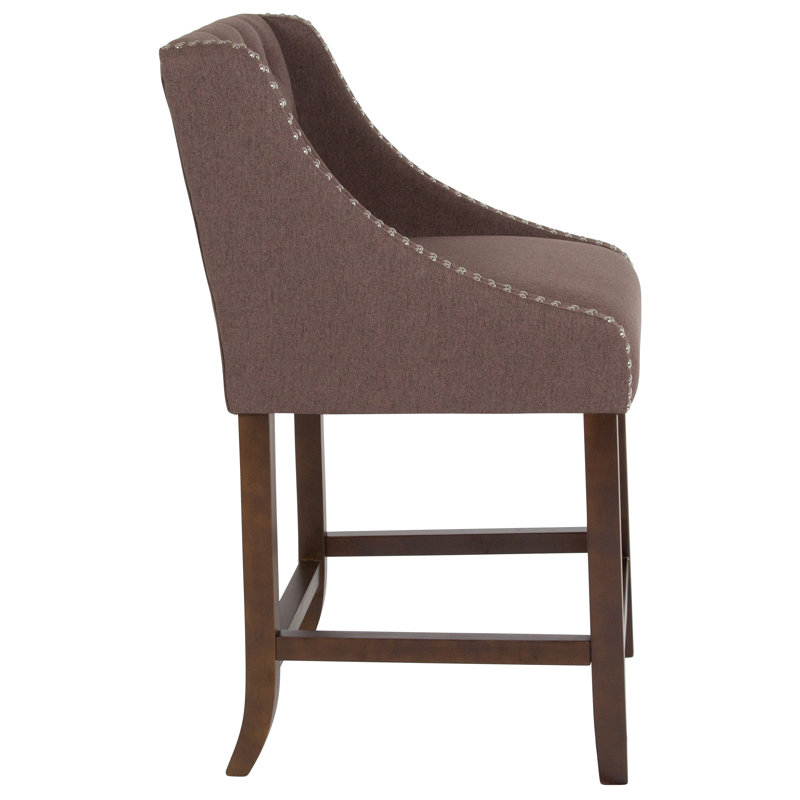 Transitional Charcoal Fabric Tufted Walnut Wood Counter Stool, Set of 2