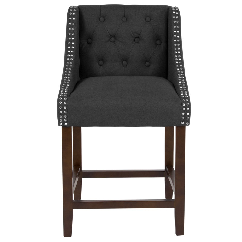 Transitional Charcoal Fabric Tufted Walnut Wood Counter Stool, Set of 2