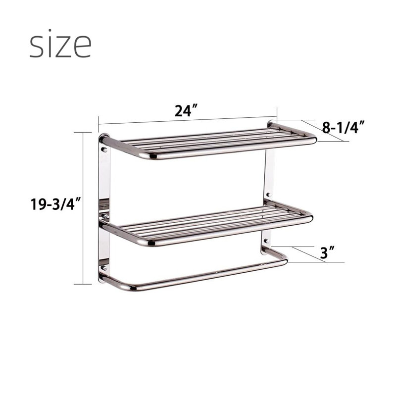 24-Inch Polished Stainless Steel Wall-Mounted Double Towel Rack