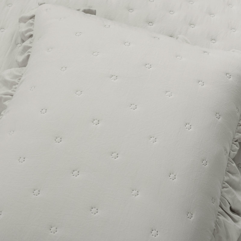 Light Gray King Microfiber Reversible Quilt Set with Ruffles