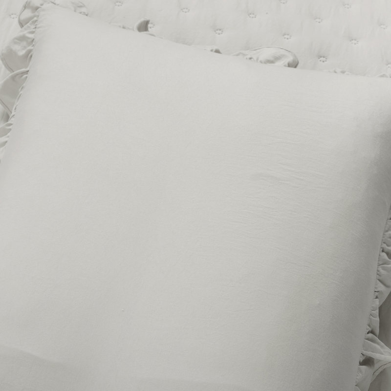 Light Gray King Microfiber Reversible Quilt Set with Ruffles