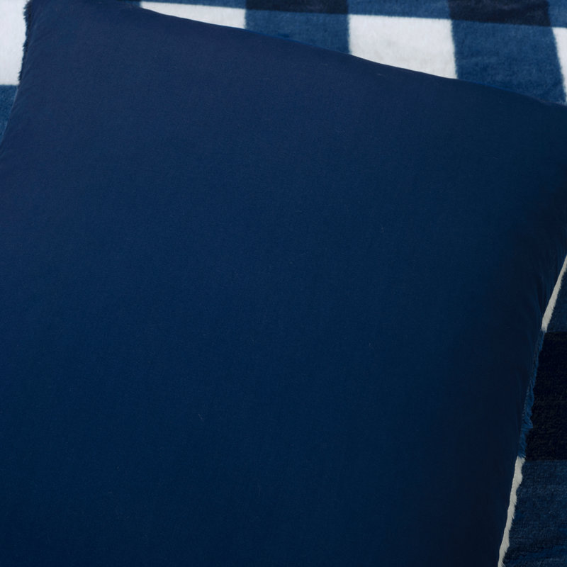 Navy and White Plaid Faux Fur Twin Comforter Set