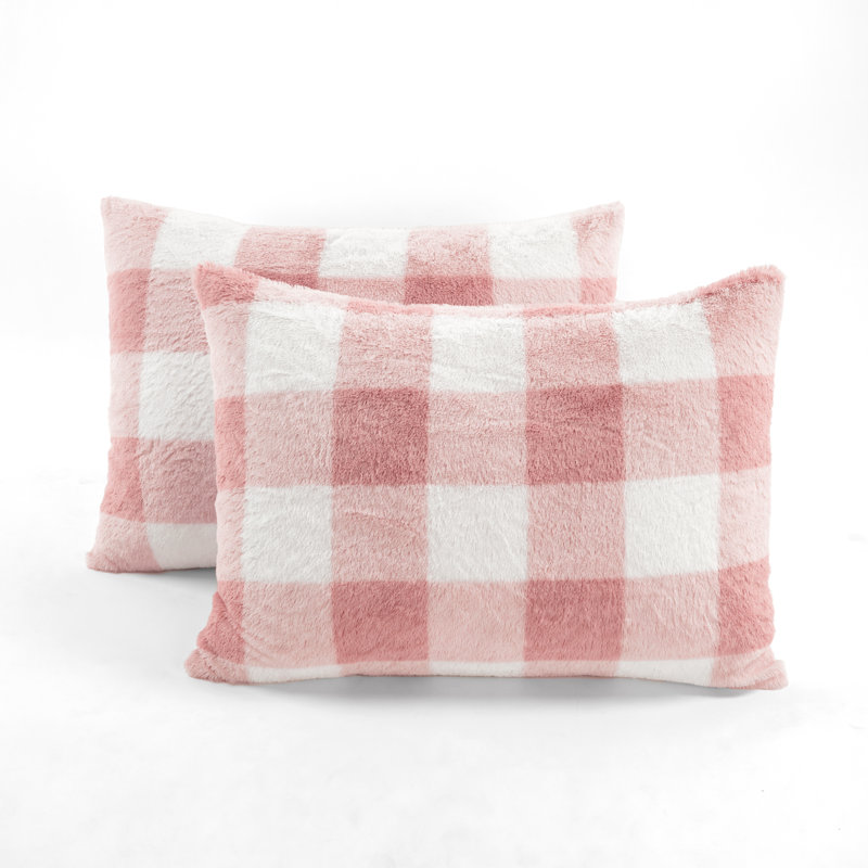 Blush Plaid Faux Fur Twin Comforter Set