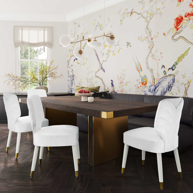 Selena Chocolate Brown Ash Wood Rectangular Dining Table with Brass Base