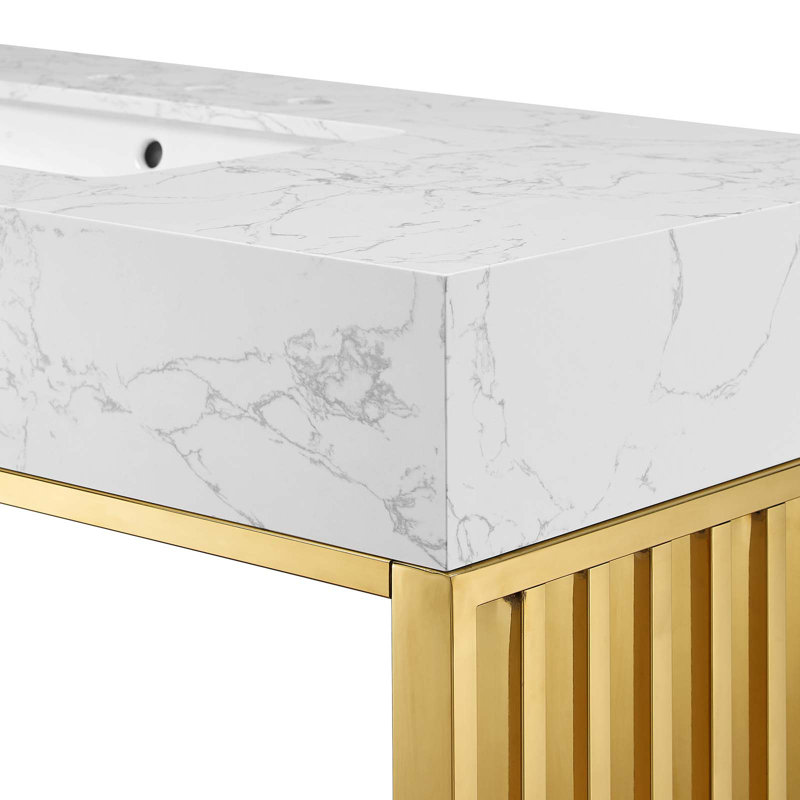 Gridiron 48'' White Gold Modern Bathroom Vanity with Marble Top