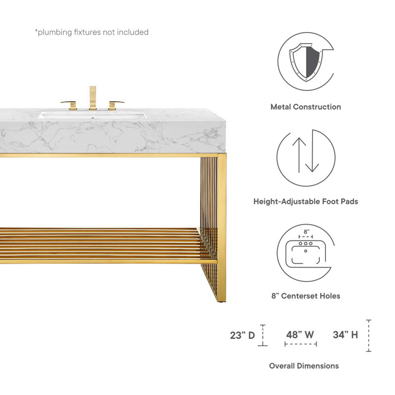 Gridiron 48'' White Gold Modern Bathroom Vanity with Marble Top