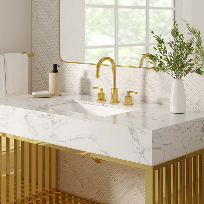 Gridiron 48'' White Gold Modern Bathroom Vanity with Marble Top