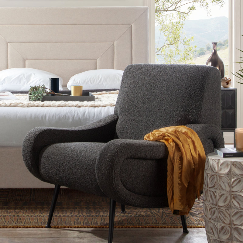 Charcoal Velvet Eucalyptus Wood Metal-Legged Armchair