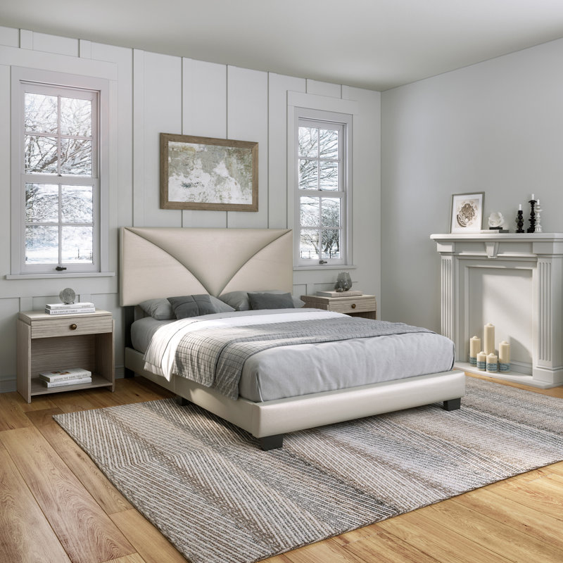 Teal Faux Leather Queen Platform Bed with Upholstered Headboard
