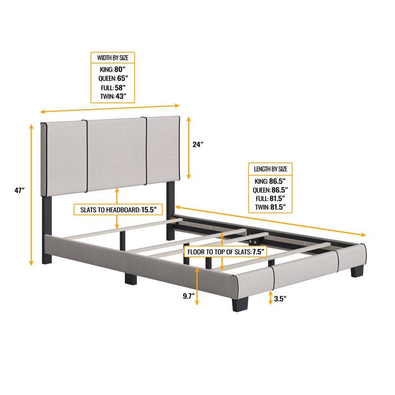 Lucena Off-White Linen Upholstered Full Platform Bed with Drawer