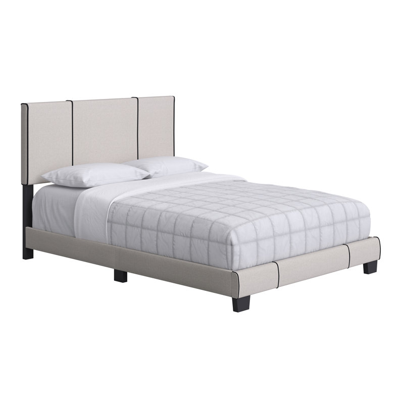 Lucena Off-White Linen Upholstered Full Platform Bed with Drawer