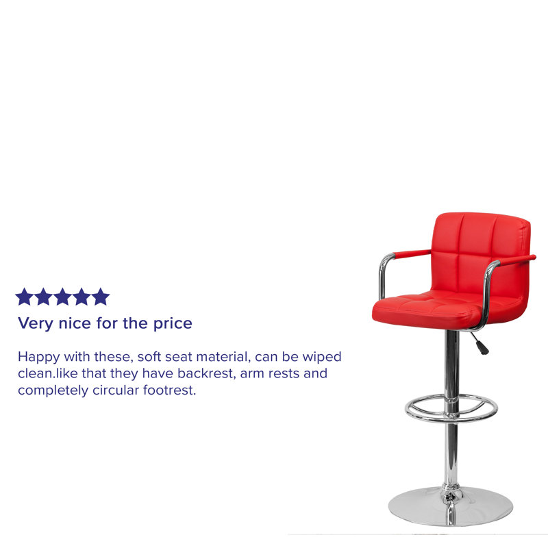 Red Adjustable Height Swivel Leather Bar Stool with Metal Base