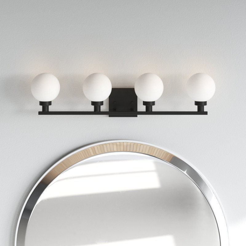 Midnight Black 4-Light Globe Vanity Fixture with Frosted Shades