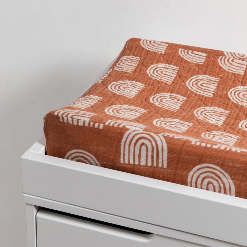Terracotta Rainbow Quilted Organic Cotton Muslin Changing Pad Cover