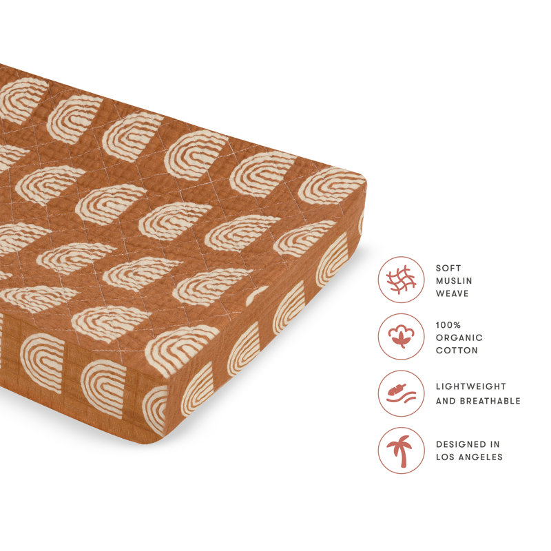 Terracotta Rainbow Quilted Organic Cotton Muslin Changing Pad Cover