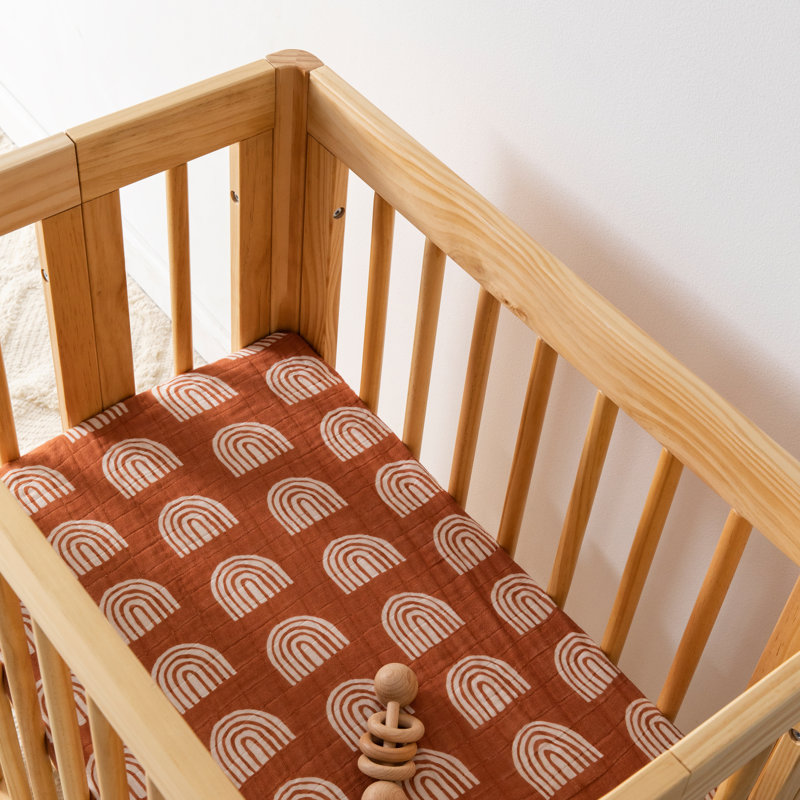Terracotta Rainbow Organic Cotton Geometric Bassinet Sheet