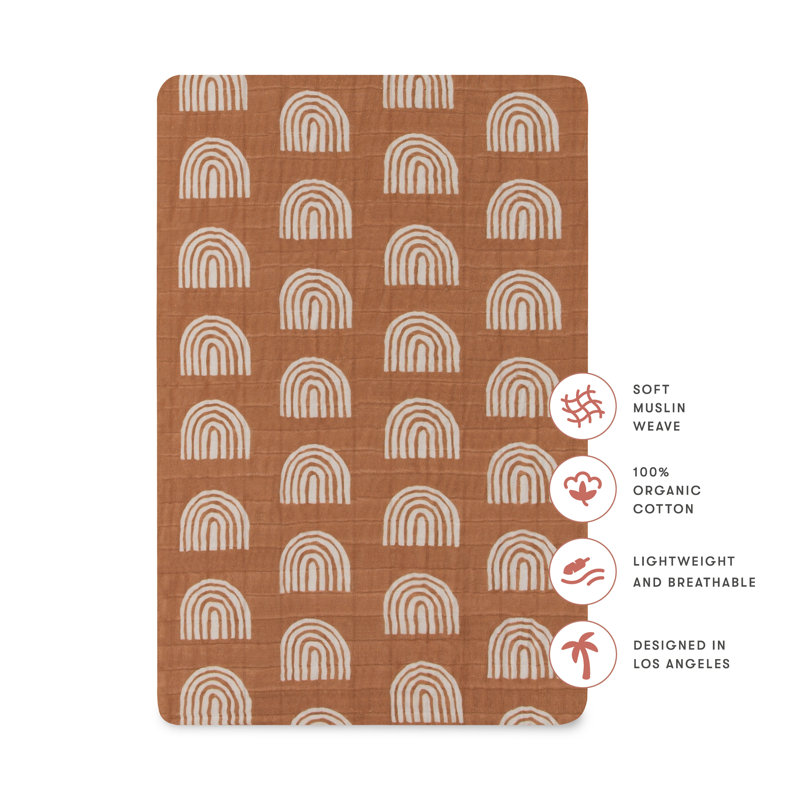 Terracotta Rainbow Organic Cotton Geometric Bassinet Sheet