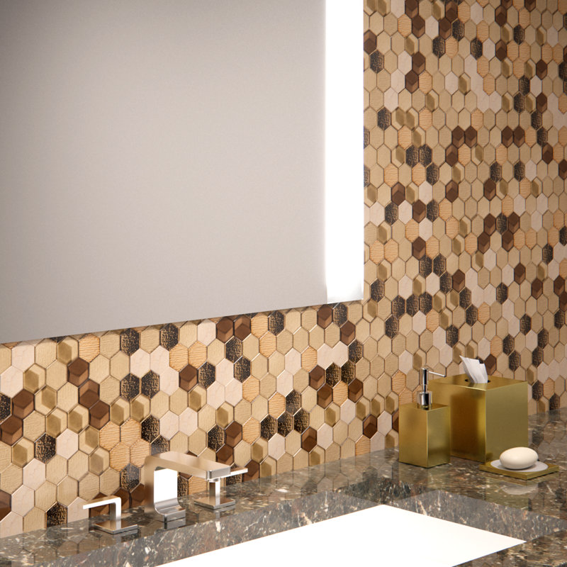Beez Hexagon Glass and Stone Mosaic Tile Sheet