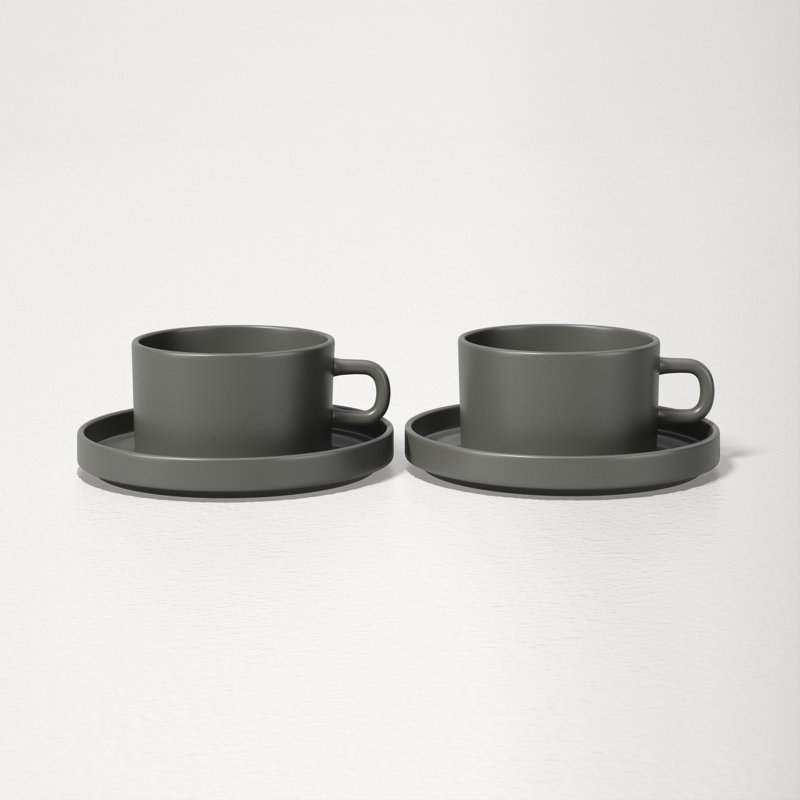 Moonbeam Ceramic Teacup and Saucer Set for Two