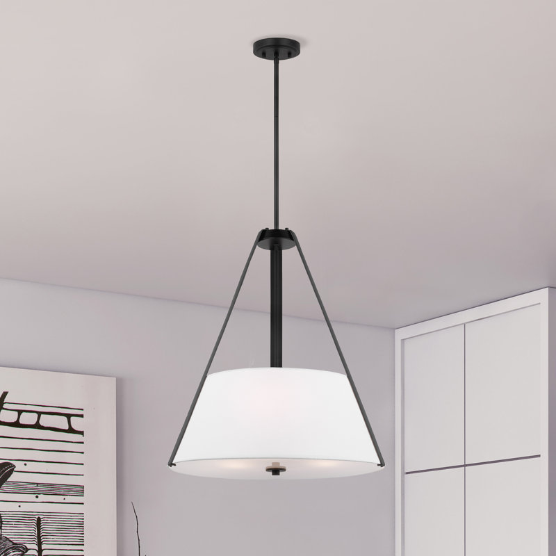 White Metal Drum Pendant Light with Adjustable Downrod