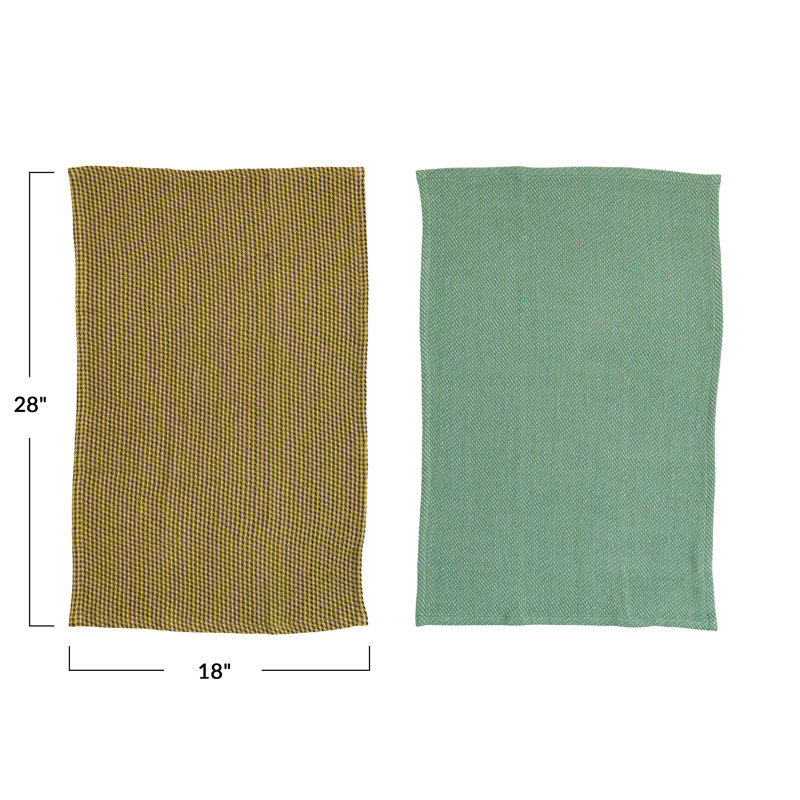 Green and Olive Cotton Waffle Tea Towels Set