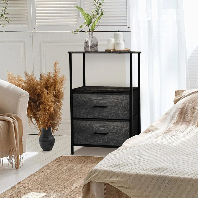Multifunctional Fabric 2-Drawer Nightstand with Sturdy Steel Frame