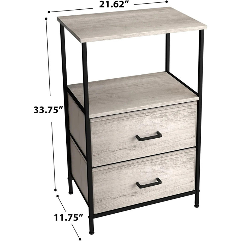 Cream 2-Drawer Nightstand with Steel Frame and Wood Top