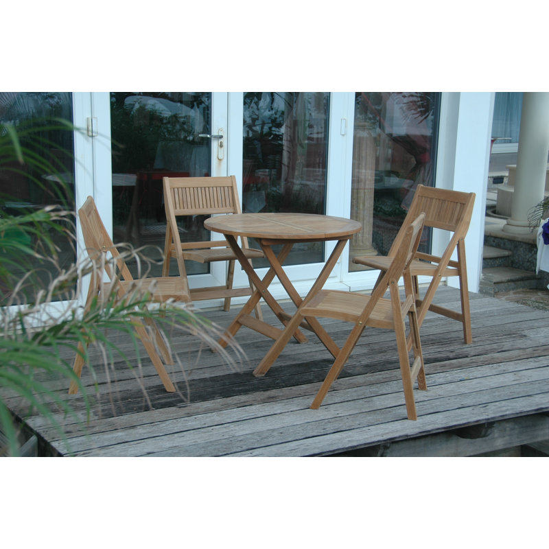 Windsor Natural Teak Round Folding Picnic Table Set