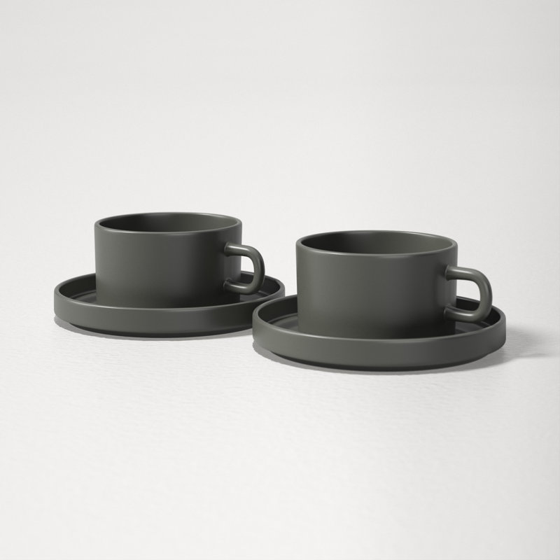Moonbeam Ceramic Teacup and Saucer Set for Two