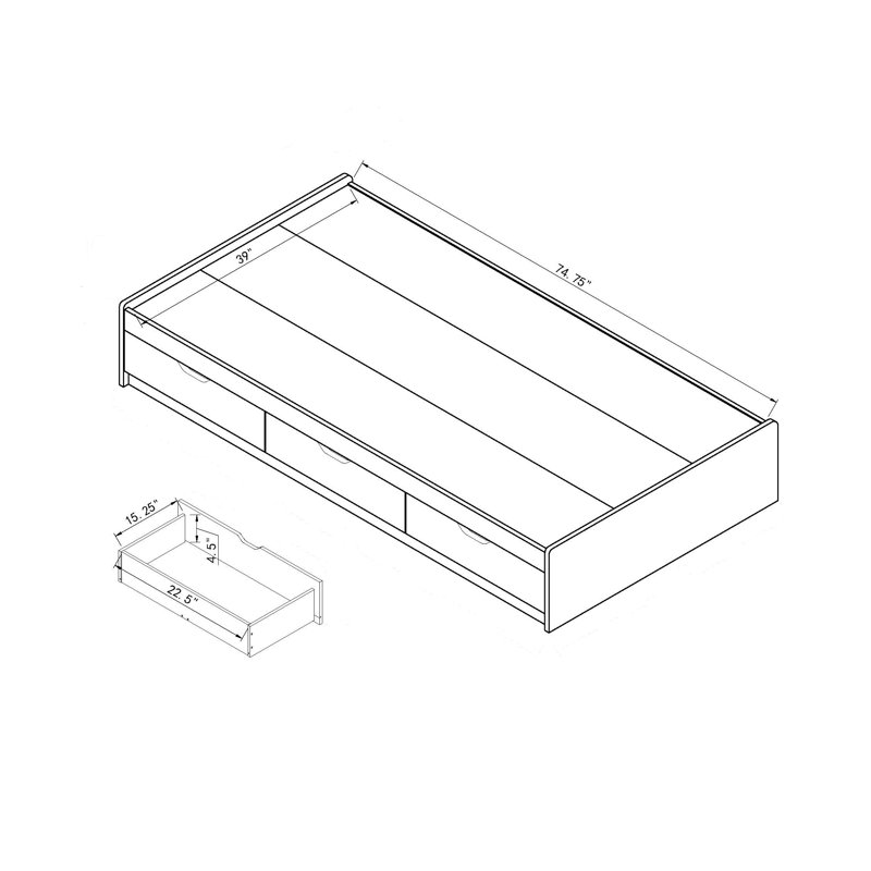 Taupe Twin Wood Frame Storage Bed with 3 Drawers